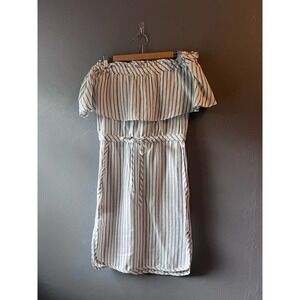 BCBG Maxazria Striped Blue and White Ruffle Off Shoulder Dress XS